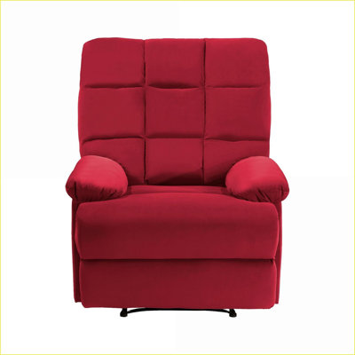 Fauteuils inclinables, fauteuil inclinable moderne en bois massif - Velours rouge rubis, dossier capitonné carré | Rouge | Velours