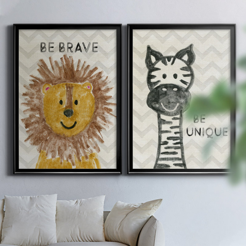 Safari Be Brave - ensemble de 2 reproductions, H 18,5 po x l 49 po x P 1,5 po, H 31,5 po x l 47 po x P 1,5 po, Pas de tapis