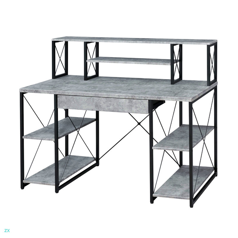 Writing Desk With One Drawer And 8 Open Compartment, Black/Gray