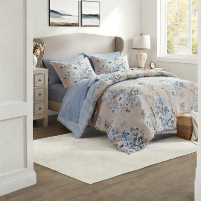Ensemble de literie réversible de 7 pièces, grand lit floral en microfibre pour la maison