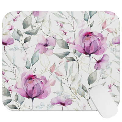 Floral Pink Flowers III Cottage Gaming Cute Office Laptop Desk Pad Gift Mat Square Rectangle Non-Slip Mousepad