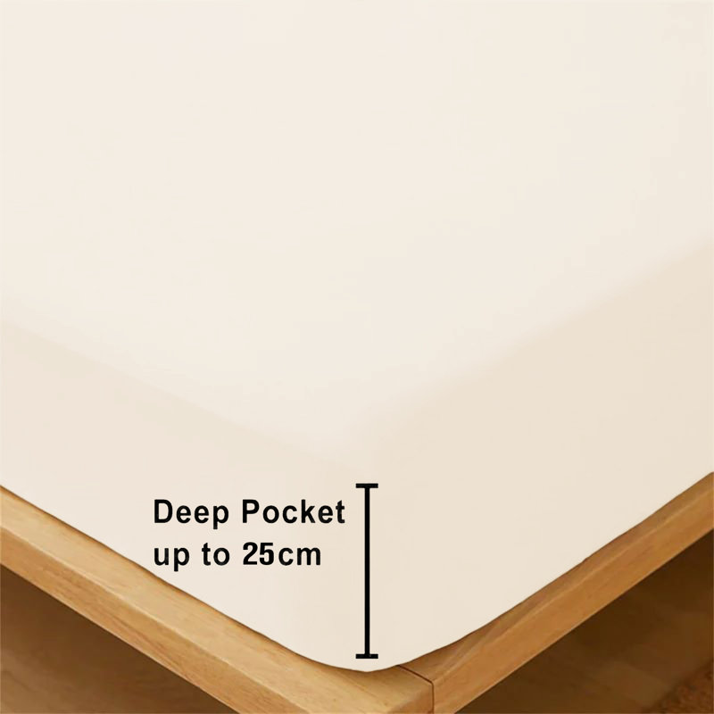 Microfiber Premium Quality Deep Hypoallergenic Fitted Sheet 25cm, Double (4'6), Cream