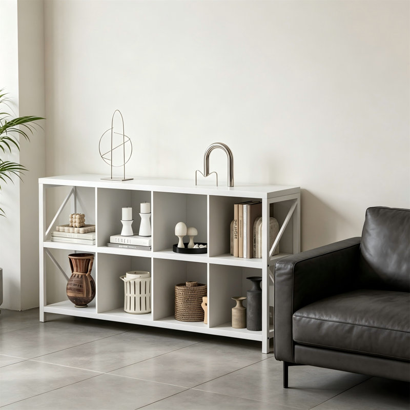 Bibliothèque de rangement à 8 cubes, horizontale, l 63 po, blanc, White