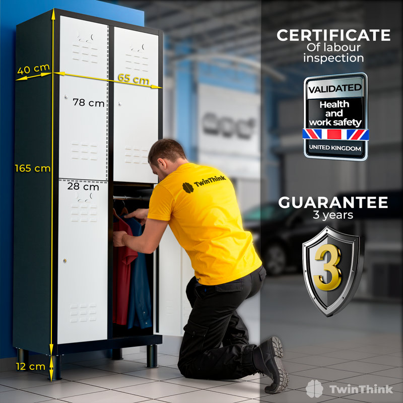  4-Door 180 cm Metal Locker Cabinet, Lockable Storage Locker Metal Cabinet for Office, Gym, Garage & School, White