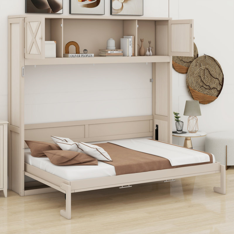 Lit escamotable avec armoires de rangement, Beige