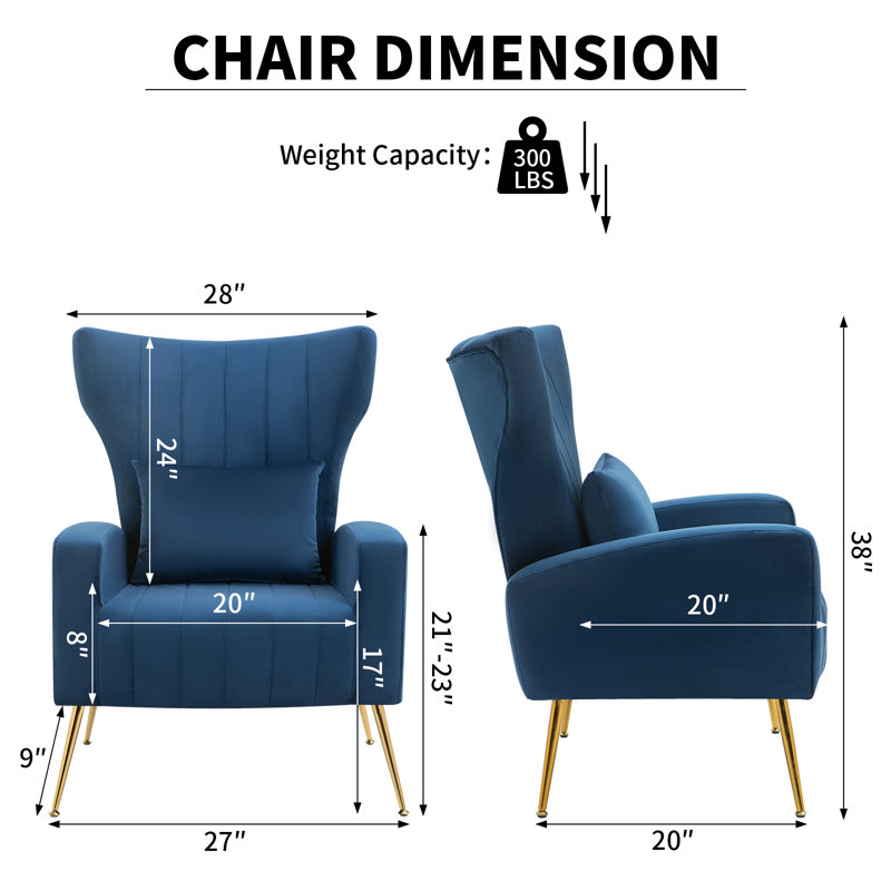 27' ' wide velvet armchair Mahith, Bleu très foncé