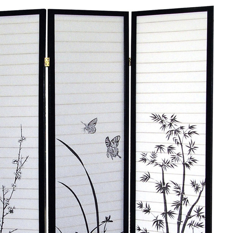 Cloison de 70 po à 3 écrans avec motif floral et cadre en métal noir - Ajoutez de la texture intime à n'importe quelle pièce.