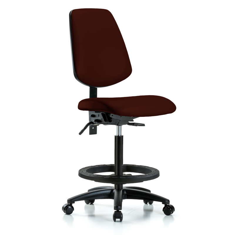 Jana Vinyl Drafting Chair, Burgundy, Casters, Included