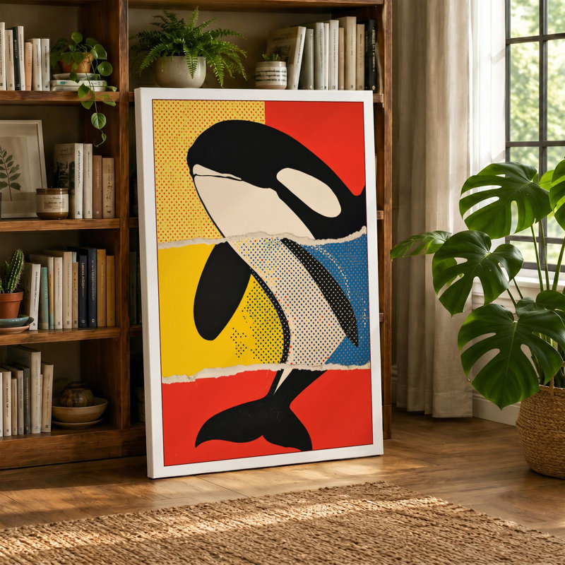 Geometric Orca Modern - Wrapped Canvas, 24x16 - 61.0 x 40.6 cm, Teal Border