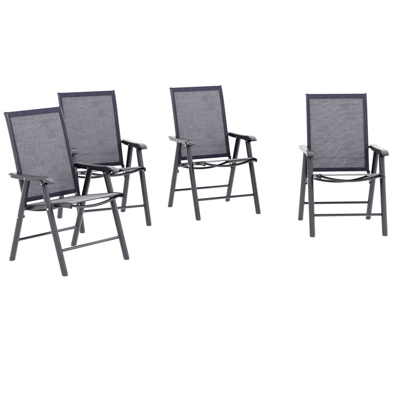 Texteline Fabric Patio Folding Chair Folding Chair Set, Charcoal Grey