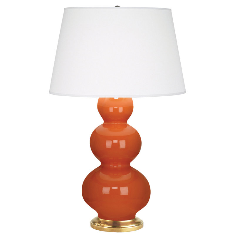 Triple Gourd Ceramic Table Lamp, Pumpkin/Brass