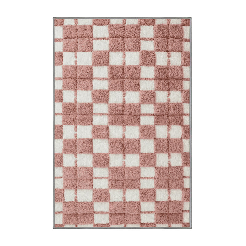 Tapis brun à carreaux lavable à la machine, Rectangulaire 2 pi x 3 pi