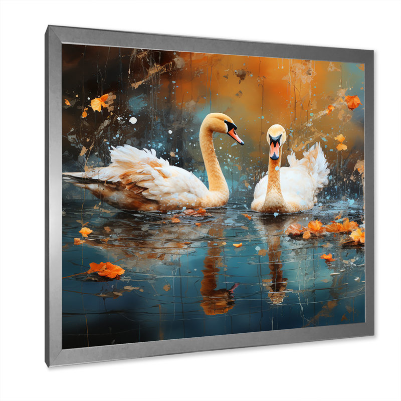 Cygnes blancs à l'étang - Art mural animaux cygnes, Argent, H 30 po x l 30 po