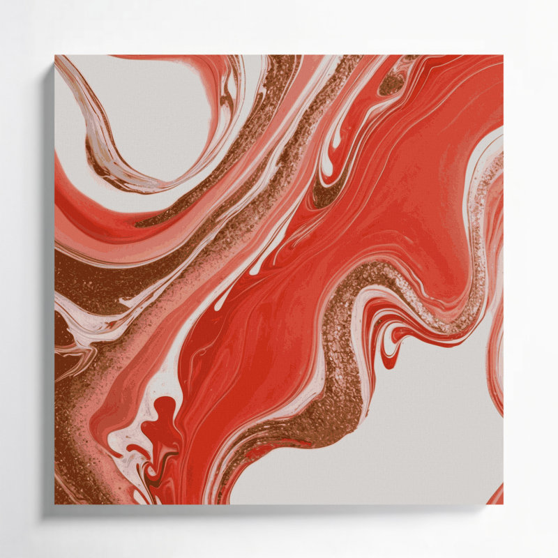 Abstrait art fluide sur toile rouge 58, H 12 po x l 12 po