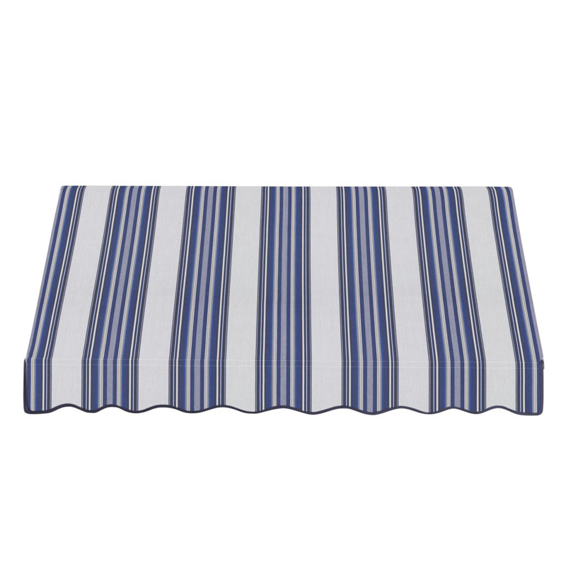 Auvent fixe en tissu acrylique rétro Awntech Dallas, H 31 po x l 88,5 po x P 24 po, Bleu marine, gris, blanc multicolore