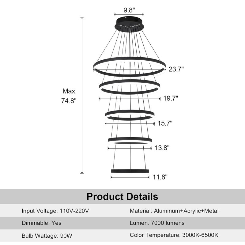 Black Dimmable High Ceiling Chandelier
