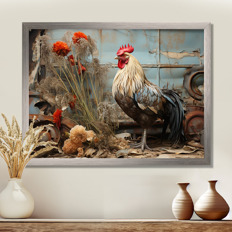 Chicken Barnyard Serenade - Barn Framed Prints, 12" H x 20" W x 1" D, Brown Floater Framed