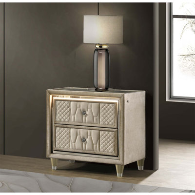 Table de chevet luxueuse en velours à 2 tiroirs à DEL avec double charge USB, ajout de chambre à coucher élégant et fonctionnel
