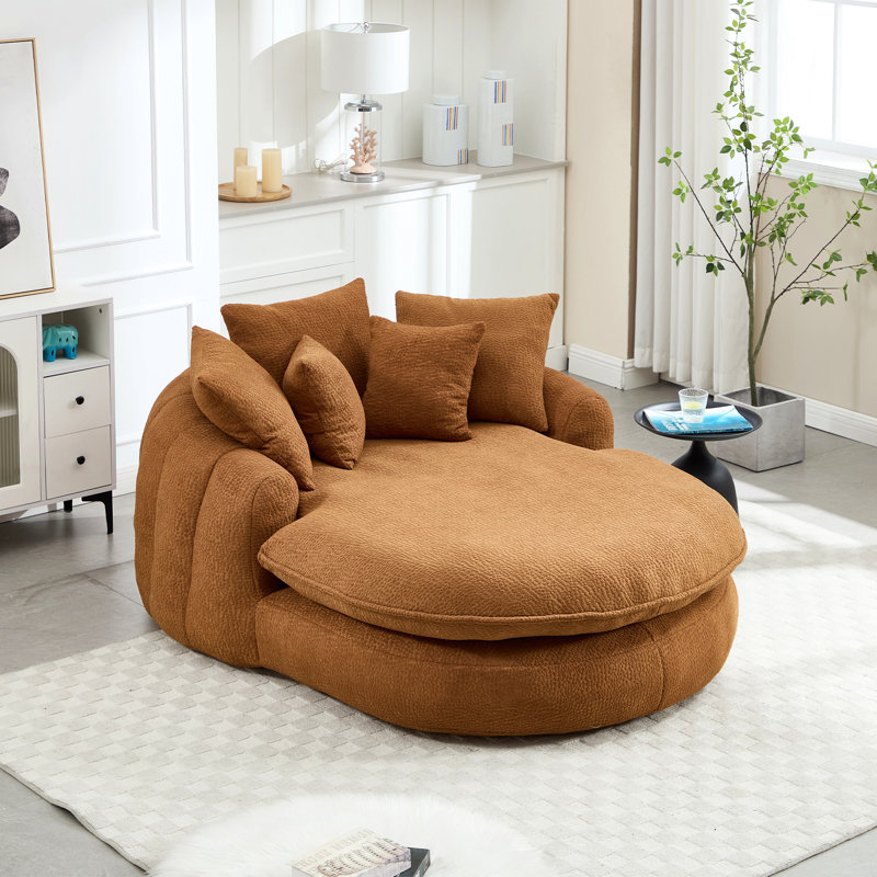 Oversized Upholstered Bean Bag Sofa With Wrap-Around Backrest, Includes 3 Large And 2 Small Pillows, Plush Chenille Fabric, Oval Floor Sofa For Adults
