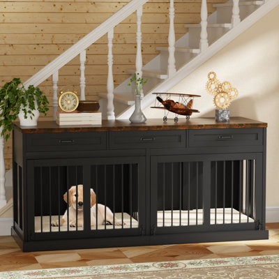 70.86'' Large Dog Crate Furniture With 3 Drawers And Detachable Divider