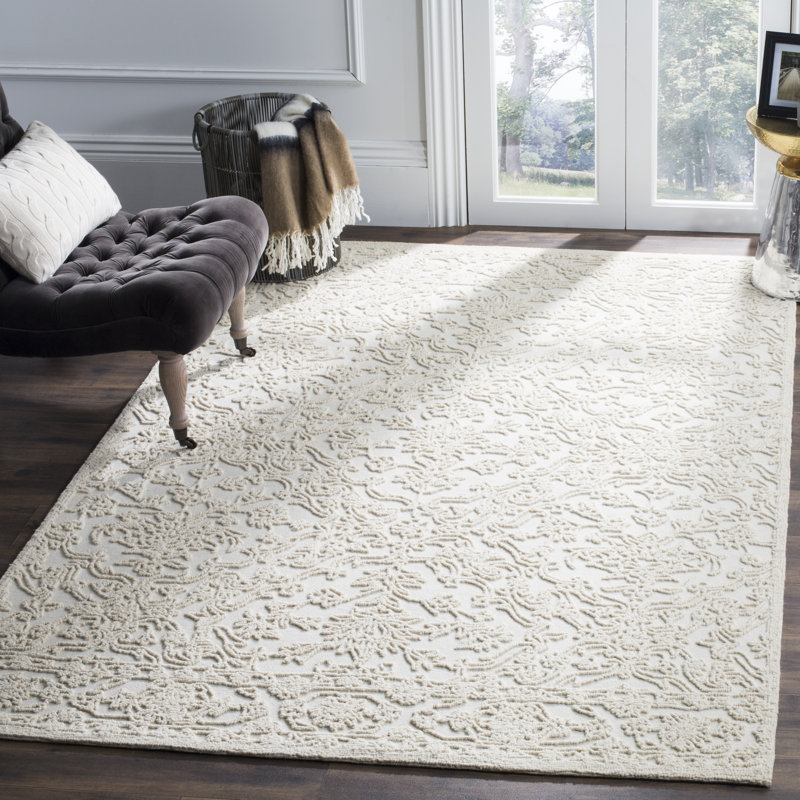 Marys Trace Hand Tufted Wool And Cotton With Latex Solid Color Rug, Rectangle 8' x 10'