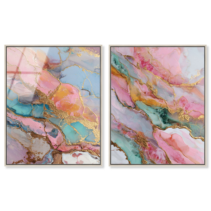 «Sweet Gemstone Duo», ensemble de reproductions d'art mural encadrées par Art Remedy, cadre argenté, 16 x 20