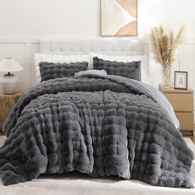 Fluffy Comforter Set 2 Pieces- Ultra Soft & Warm Faux Fur Comforter With One Pillowcase For Winter