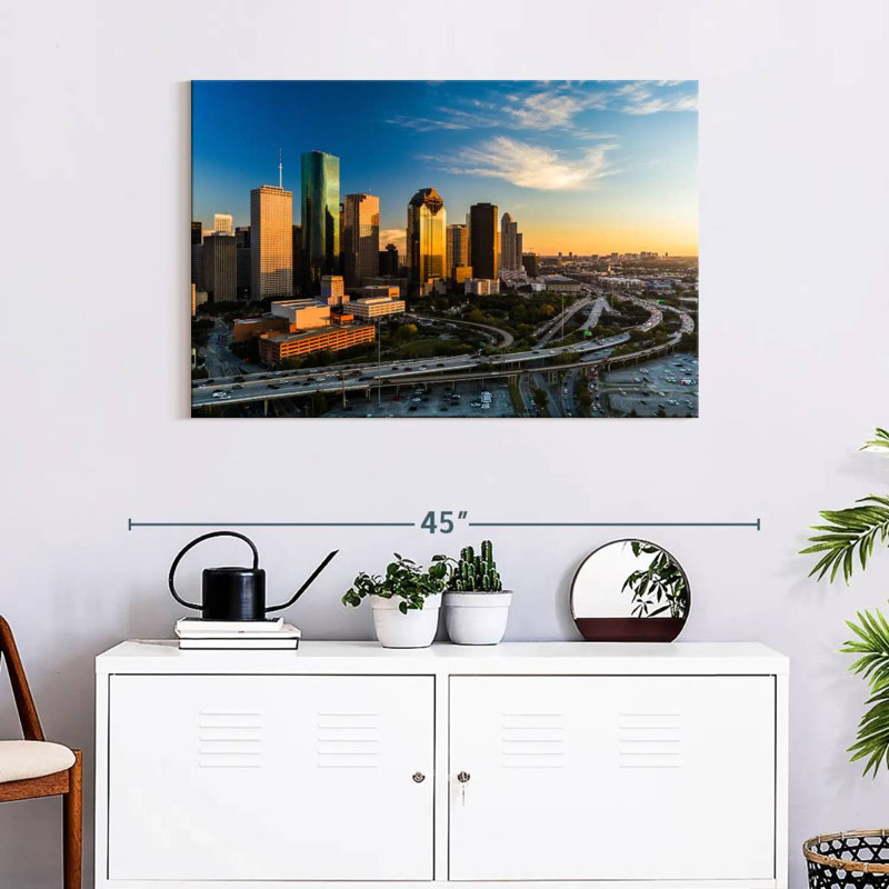 Ravi Houston Skyline au coucher du soleil, H 24 po x l 36 po