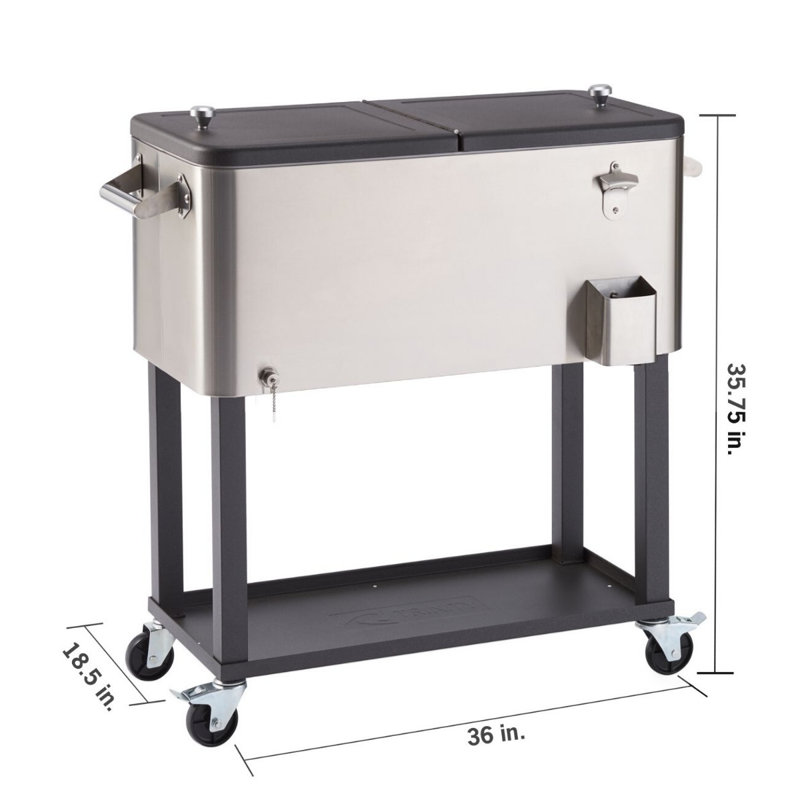 80 Quart White Stainless Steel Cooler with Wheels and Cover