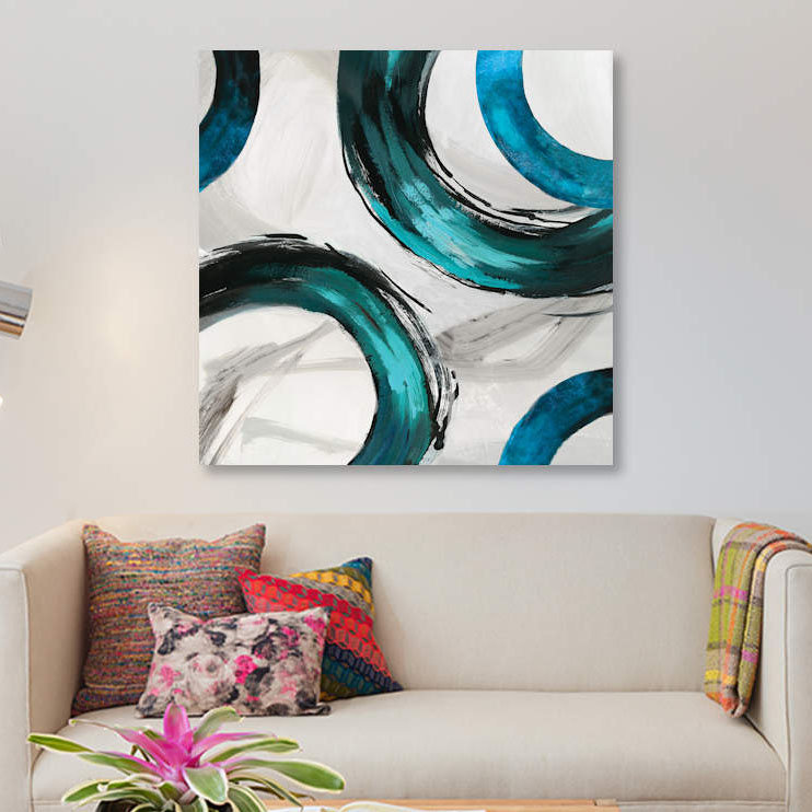 " Teal Ring II ", 18" H x 18" W x 1.5" D, Wrapped Canvas, No Mat