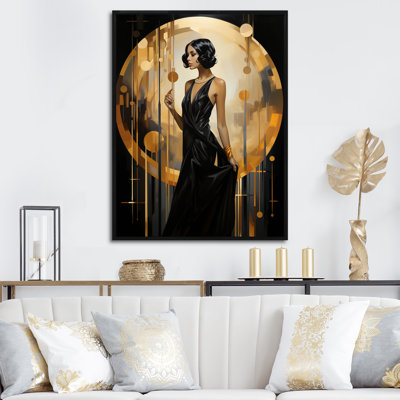 Black And Gold Elegant Woman Portrait II - Fashion Canvas Art