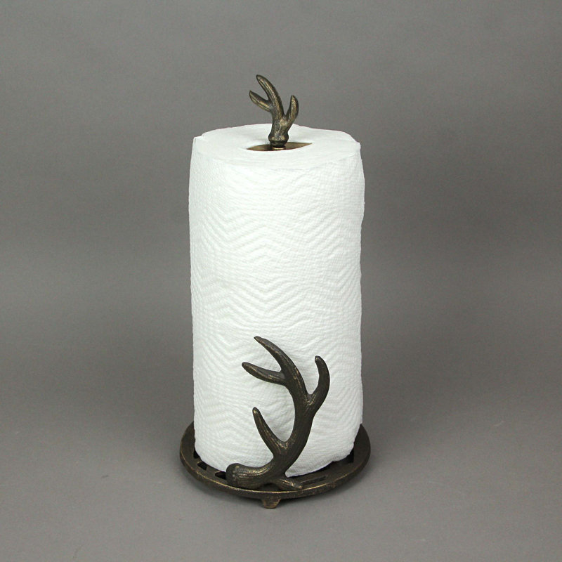 Rustic Bronze Cast Iron Deer Antler Paper Towel Holder