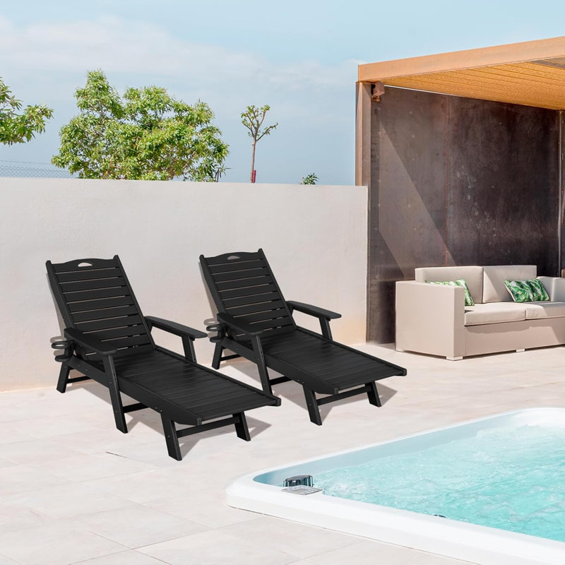 Outdoor Chaise Lounge Hdpe Reclining Chair, Black