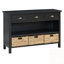 Console avec 3 tiroirs de rangement et 3 paniers tissés jacinthe d'eau-1264385426