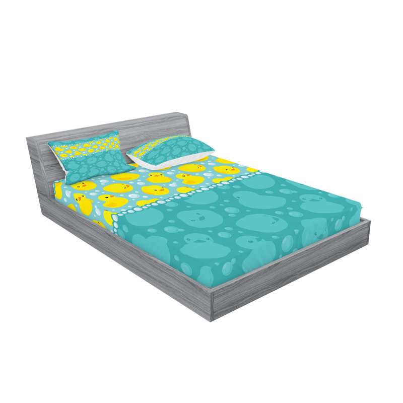 Drap-housse et coussin décoratif en caoutchouc Ambesonne, bleu sarcelle, Ensemble de draps pour très grand lit californien