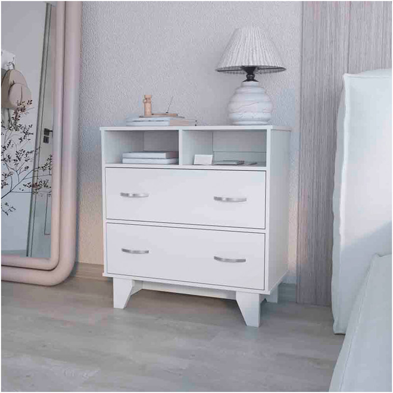 Commode à double tiroir Arabi, chambre à coucher, blanc, Blanc