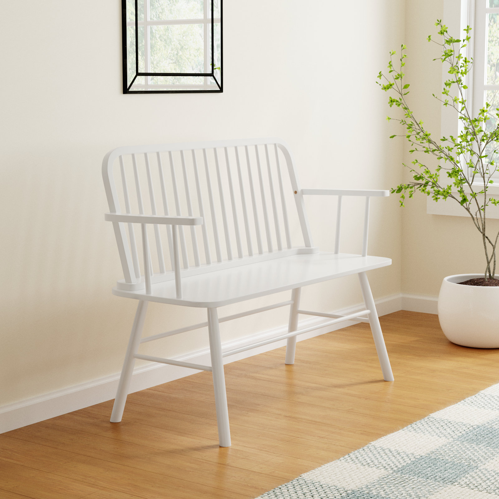Sireen 47" Solid Wood Bench, White