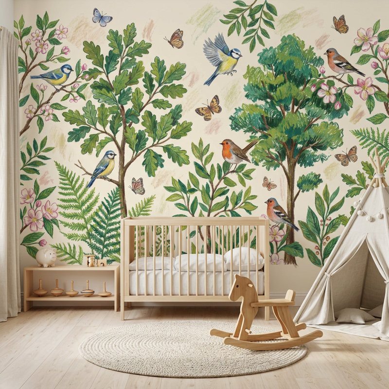 Papier peint botanique, oiseaux, papillons amovibles, décoration murale, Non tissé, 160 po x 108 po