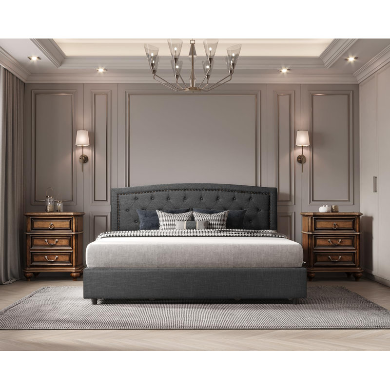Tomoyo Upholstered Storage Bed Frame with 4 Drawers, Dark Gray