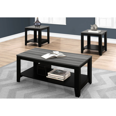 Modern Family Room Table : 1 Coffee, 2 End Tables With Storage Versatile For Den Area: In Black And Grey