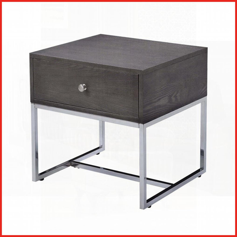 Chêne gris moderne Table basse chromée avec rangement - Base en métal robuste pour le salon