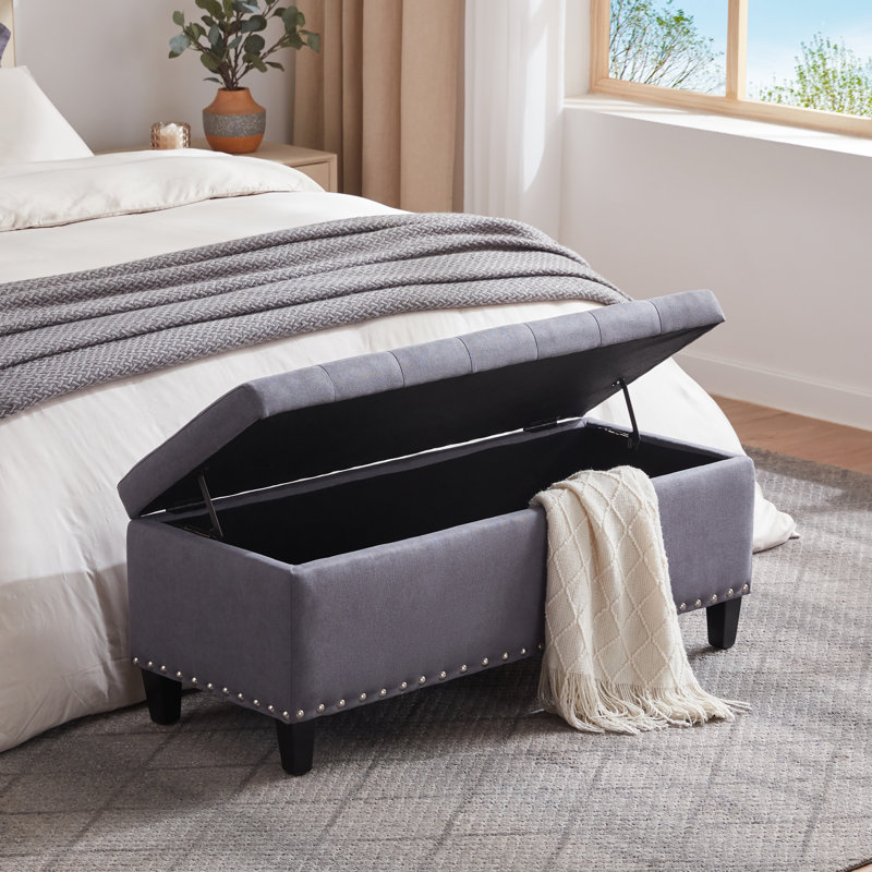 Repose-pieds de rangement rectangulaire en velours Ashtin, gris