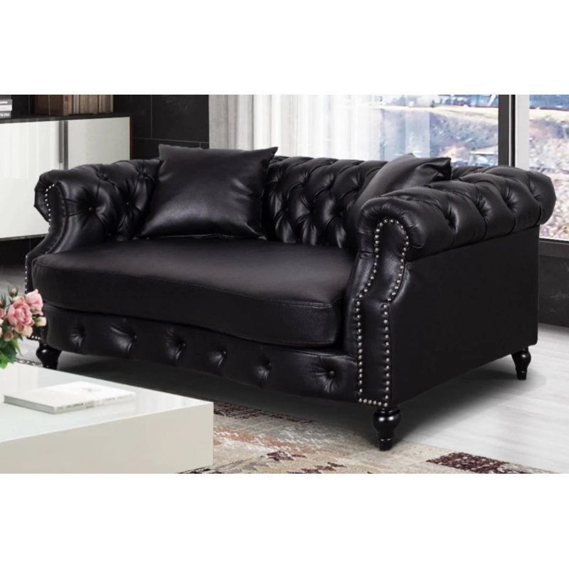Richmond Mogadore Faux Leather Chesterfield Sofa, Black, 2