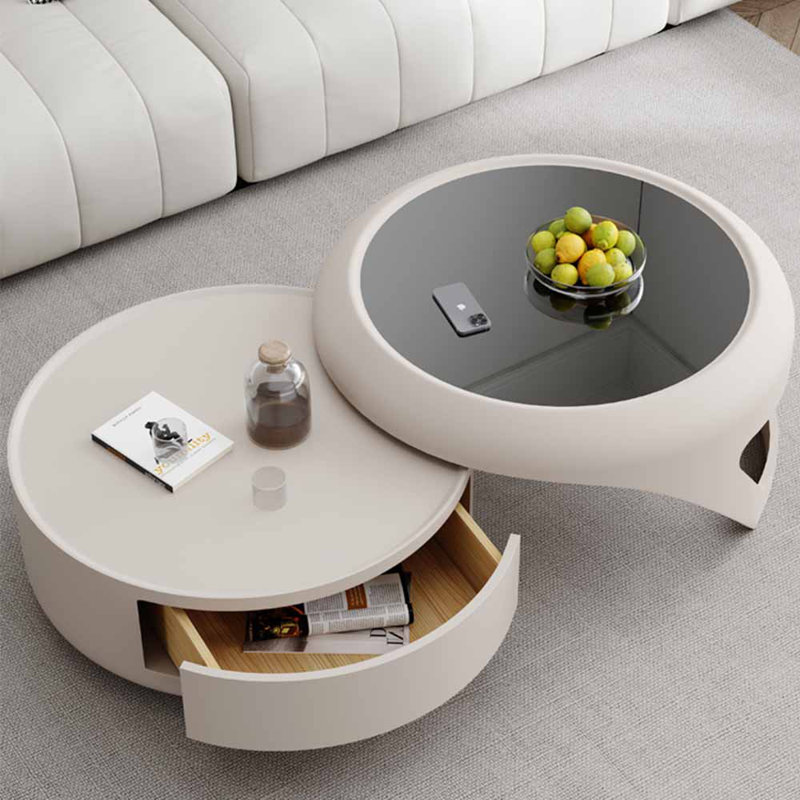 Table à thé ronde rétractable New Style, Blanc, Blacks Blanc
