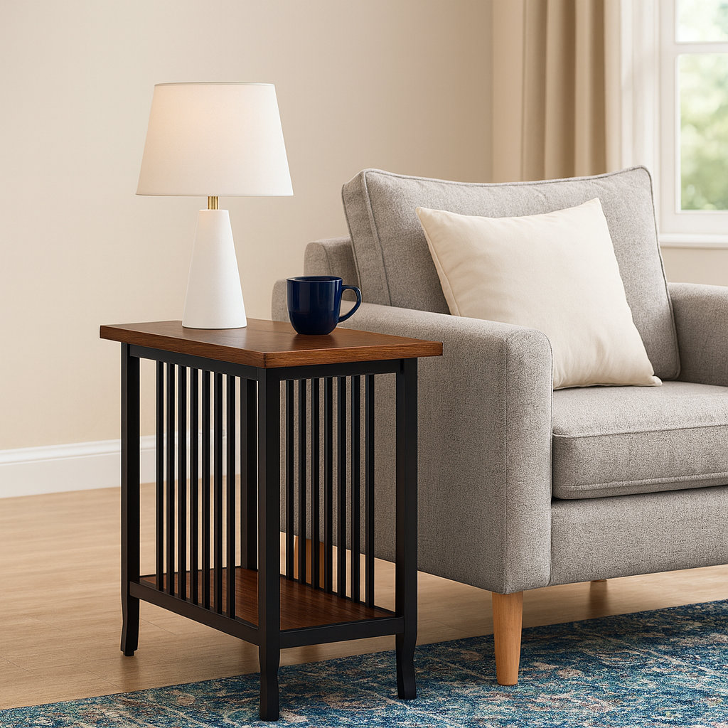 Evie Ironcraft Solid + Manufactured Wood Narrow Chairside Table Red Barrel Studio® Top Color/Base 