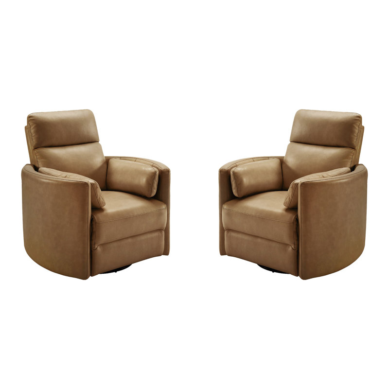 Ensemble de deux fauteuils inclinables et pivotants, Cuir fleur rétro rétro caramel