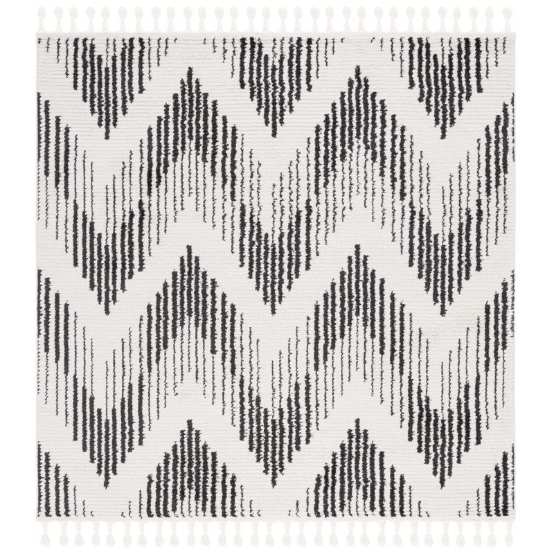 Emmariah Tassel Performance Chevron Rug, Square 6'7"