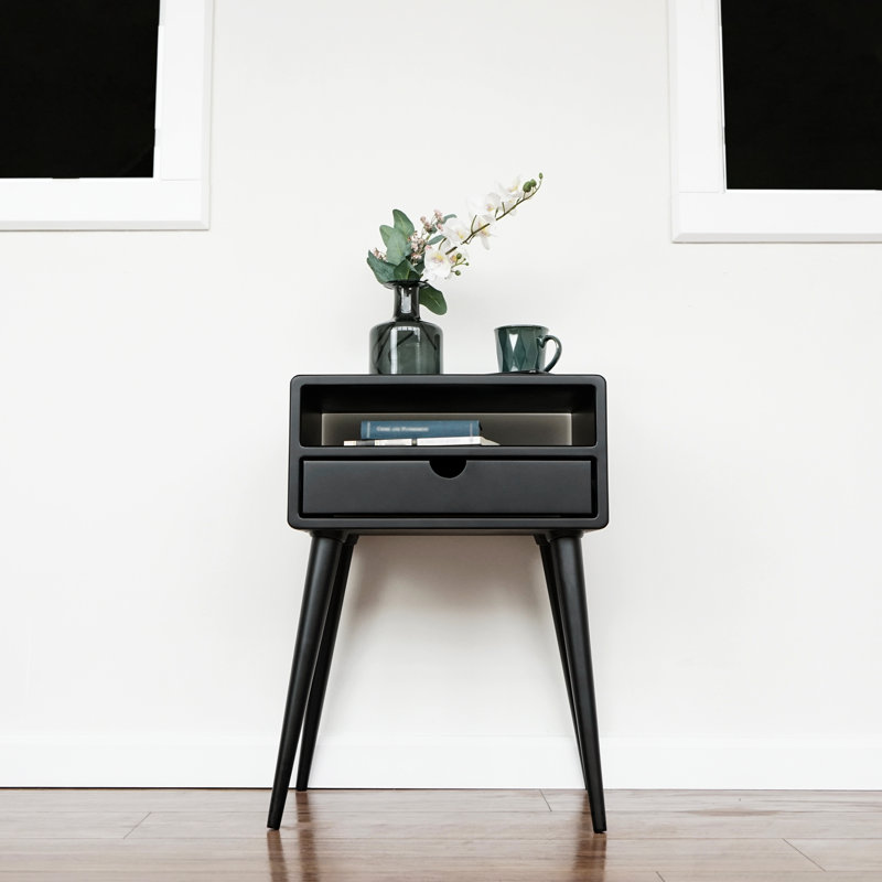Clemmons Colletti 1 - Solid Wood Nightstand with Drawer, Black