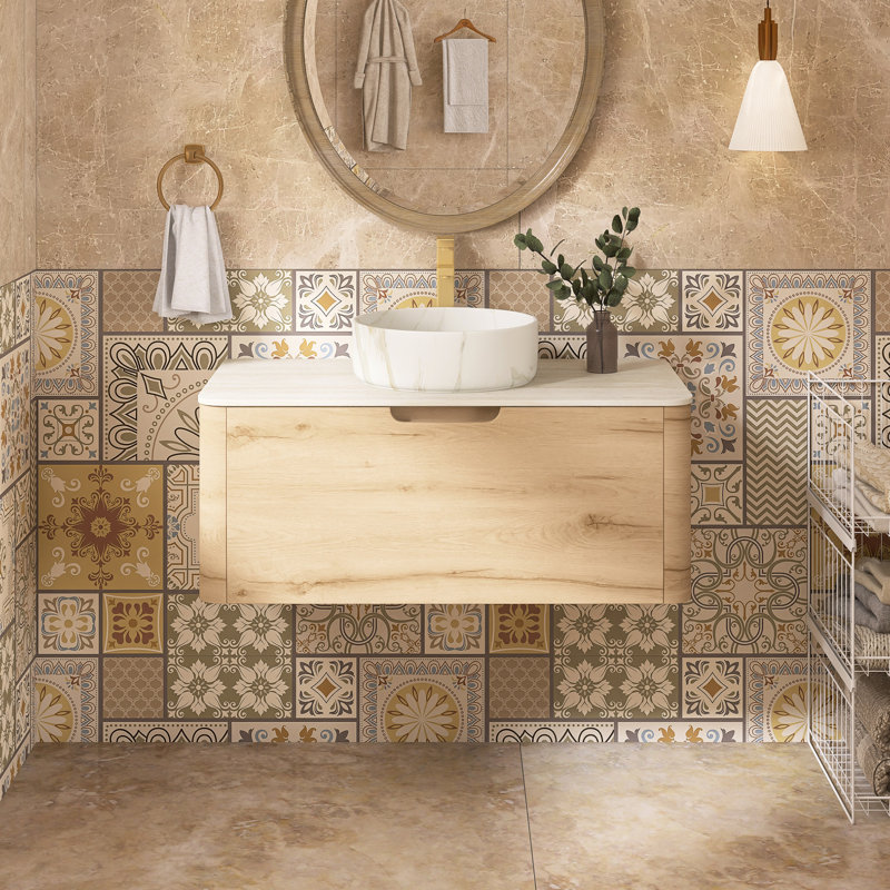 Meuble-lavabo mural simple 35,8 po avec comptoir en marbre