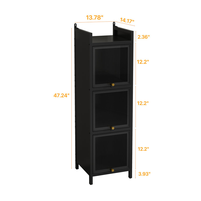 Miller Modern Three-Tier Glass Door Bathroom Storage, Black
